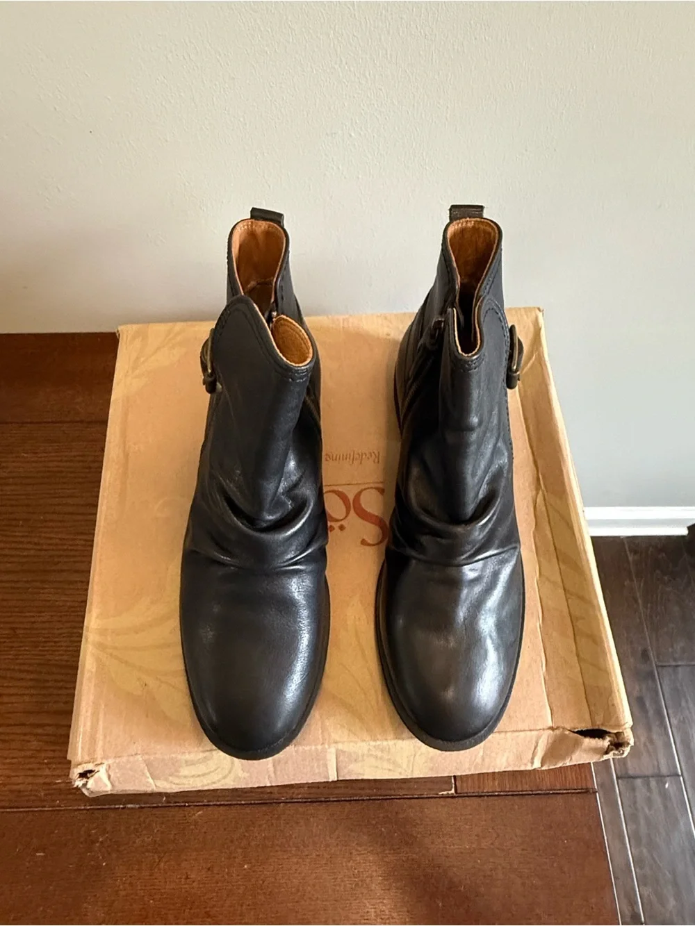 Sofft Black Leather Ankle Boots with Side Buckle